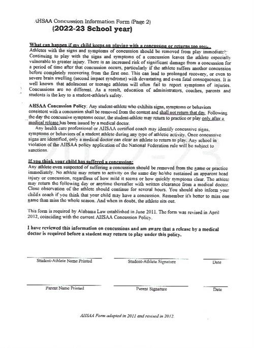 Concussion Form Page 2